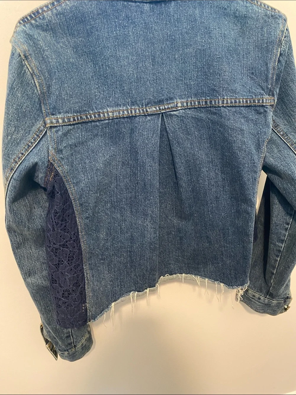Free People Lace and Blue Denim Jacket with Contrast Stitching NWOT - Picture 5 of 9